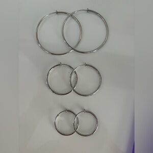 Elegant Stainless Steel Hoop Clip on Earrings Set
